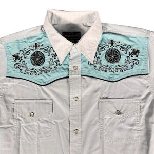 High Noon Sz M Shirt Mens Pearl Snap Western Goucho Embroidered Ranch Yoke Star